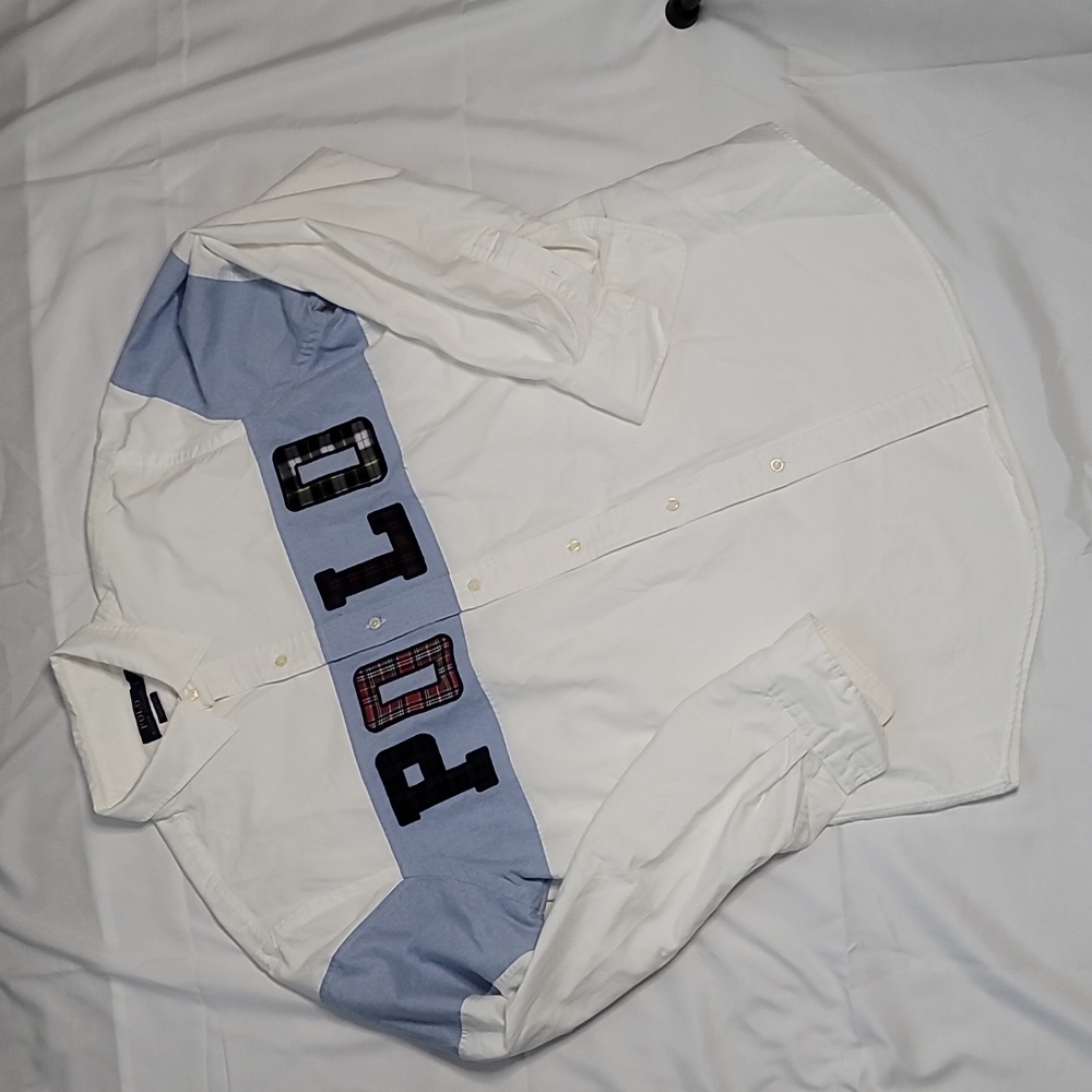 Polo Ralph Lauren White Spellout Classic L/S Button Down Large Oxford